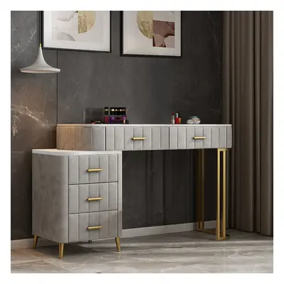 Modern Velvet Upholstered Makeup Vanity Table Expandable Dressing Table with Cabinet