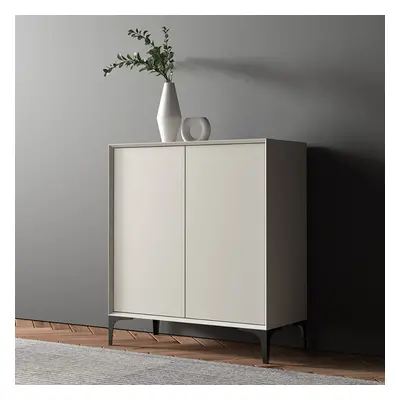 Nordic Minimalist Off White Wooden Shoe Cabinet with 2-Door 10 -Shelf