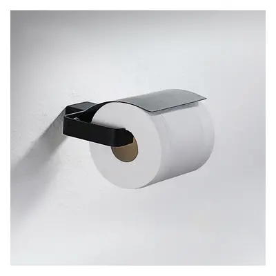 Tierney Contemporary Matte Black Wall Mounted Toilet Paper Holder with Cover