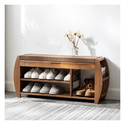 Large Shoe Storage Entryway Bench Bamboo Shoe Rack in Brown