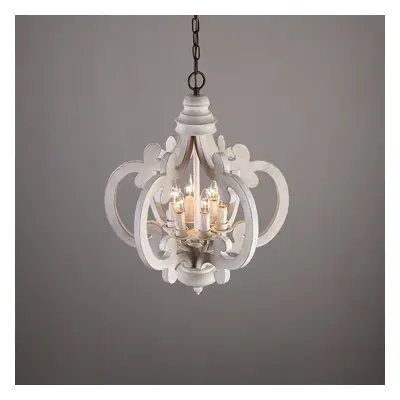 French Country Weathered Wood & Iron 6-Light Candle-Style Chandelier in Distressed White