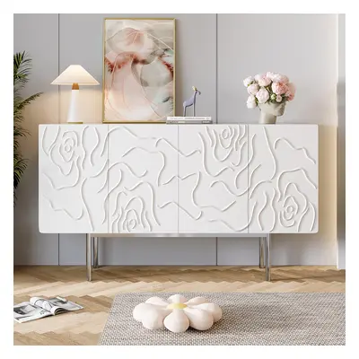 1500mm White Sideboard Buffet with Doors Modern Carved Credenza Adjustable Shelves