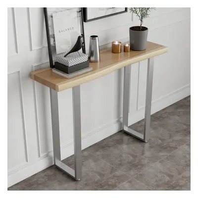 1000mm Modern Natural & Silver Console Table with Pine Wood Tabletop & Stainless Steel Base