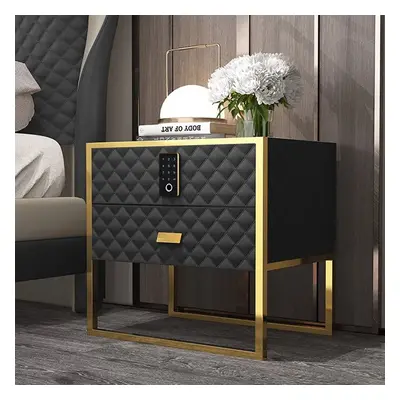 Black 2 Drawers Bedroom Nightstand with Electronic Lock Stainless Steel Base