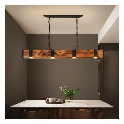 Rowen Rustic 4-Light LED Linear Rust Wood & Metal Island Pendant Light