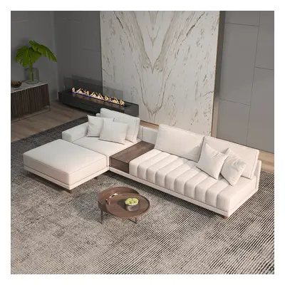 3200mm L-Shaped Modular Cotton & Linen Sectional with Chaise & Ottoman