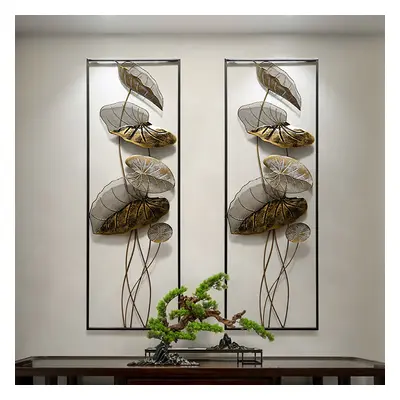 910mm 2 Pieces Metal Lotus Leaves Wall Decor Set for Living Room with Black Frame