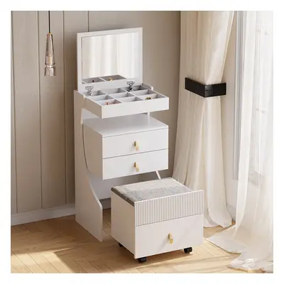 Modern White Makeup Vanity Set with Flip Top Mirror Mini Dressing Table with Stool