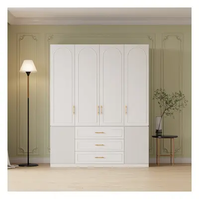 Modern Luxury White Wide Armoire Clothes Cabinet with 3 Drawers & 6 Doors