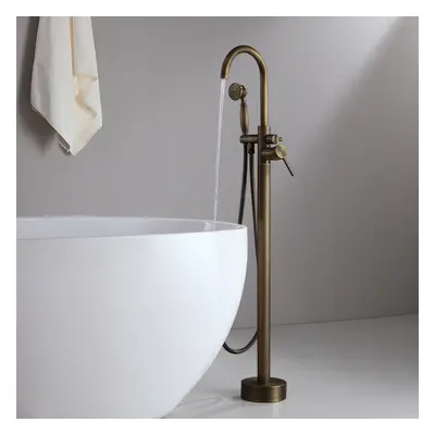 Classic Single Lever Handle Swivel Spout Freestanding Bath Tap Handshower Solid Brass