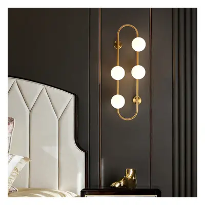 Globe Wall Sconce White Glass 4-Light Wall Lighting Gold Oblong Hanging Rod