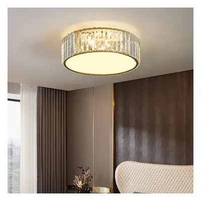 Modern Drum Acrylic 4-Light Flush Mount Light in Gold with Crystal