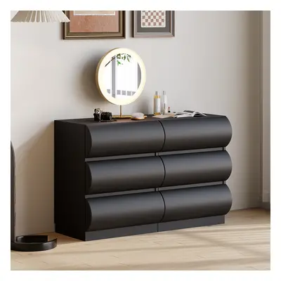 Humply Modern Black Leather 6 Drawer Dresser Chest with Storage Cabinet