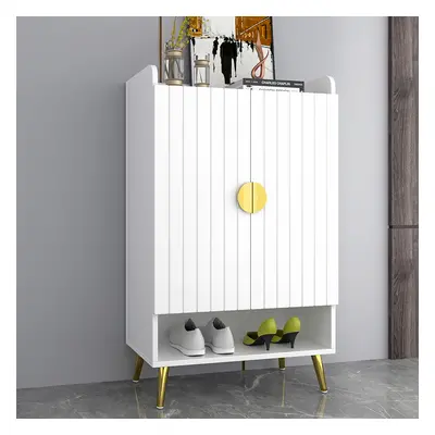 Yellar 15 Pair Nordic White Shoe Cabinet with Doors & Open Shelves 5-Tier Entryway Shoe Storage 