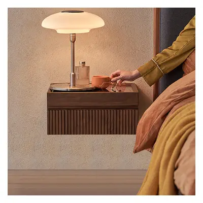 Modern Floating Walnut Nightstand with Glass Top & Jewelry Storage Bedside Table