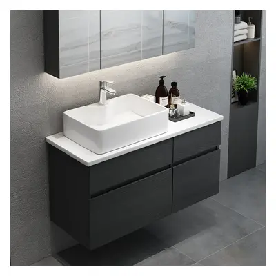 800mm Black & White Floating Bathroom Vanity Faux Marble Top Ceramic Countertop Basin