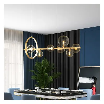 Bubi Modern 7-Light Gold Kitchen Island Light with Glass Globe Shade