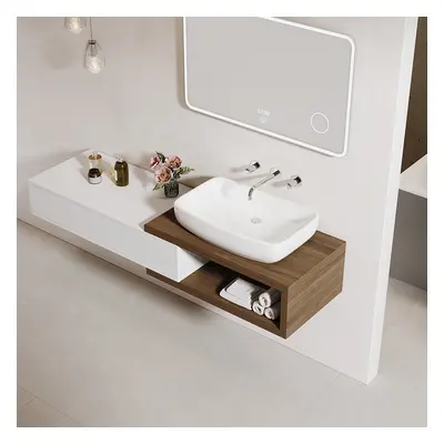 Modern Extendable Floating Bathroom Vanity Set Wall Mounted Vanity in White & Walnut