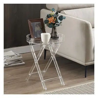 Modern Acrylic Folding Side Table Round End Table with Tray