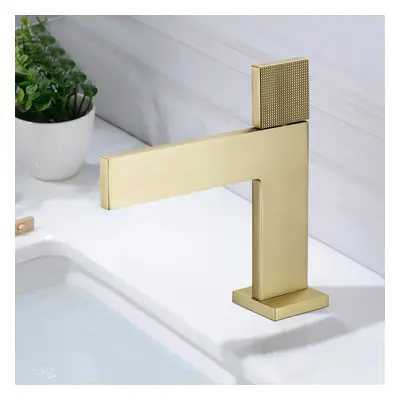 Brushed Gold Modern Single Handle Monobloc Tap Solid Brass Bathroom Basin Mixer Tap