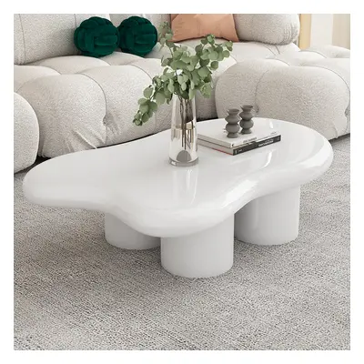 39" Modern Smooth Wood Abstract Coffee Table in White with 4 legs