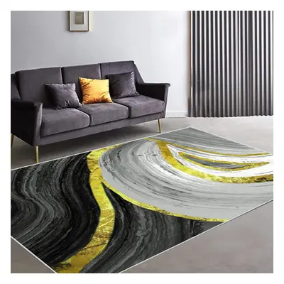 900mm x 1500mm Art Deco Black & Gold Abstract Area Rug Living Room Carpet with Marble Print