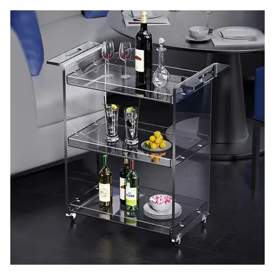 Modern Acrylic Rolling Serving Bar Cart 3-Tier Trolley End Table with Handles