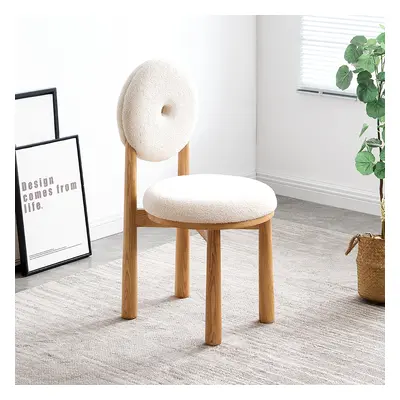 Japandi White Boucle Dining Chair Side Chair Natural Wood Legs