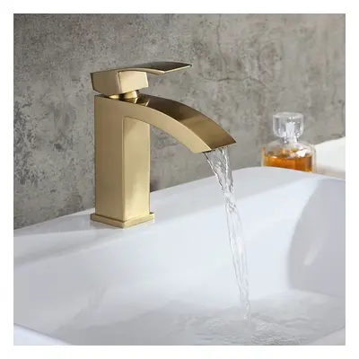 Ridge Contemporary Style Brushed Gold Single Hole Deck Mounted Bathroom Sink Faucet