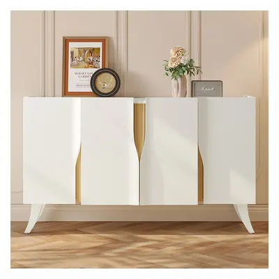 1500mm Modern White Sideboard Buffet with Doors Curved Credenza Adjustable Shelves