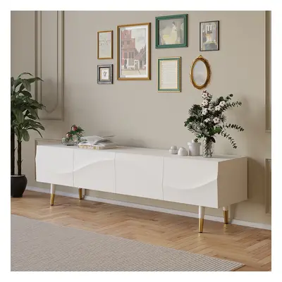 Lake Modern TV Stand with Wavy Design White Storage Drawers for TVs Up to 1905mm