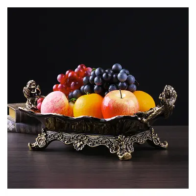 Shellium Resin & Shell Fruit Basket Decorative Traywith Handes in Gold & Brown