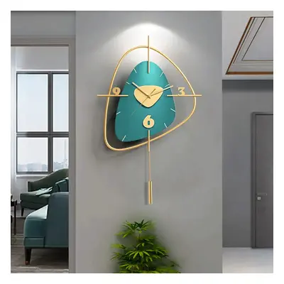 Dark Green & Gold Creative Scandinavian Wall Clock Metal Pendulum Mute Home Decor Clock