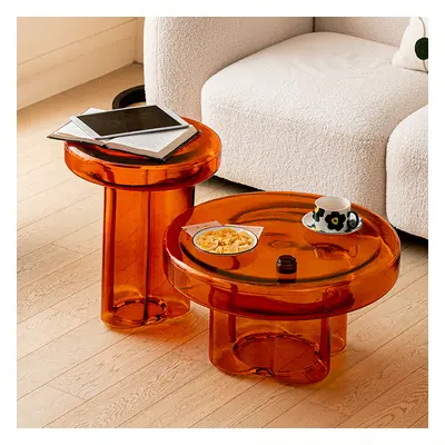 Modern Glass Coffee Table Set 2-Piece Cloud-Shaped in Orange