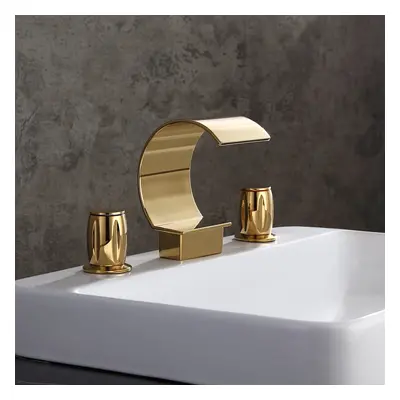 Mooni Modern Waterfall 3-Hole 2-Handle Bathroom Basin Tap in Gold Solid Brass