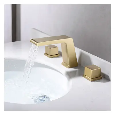 Rosa Waterfall Brushed Gold 3 Holes Bathroom Basin Tap Solid Brass