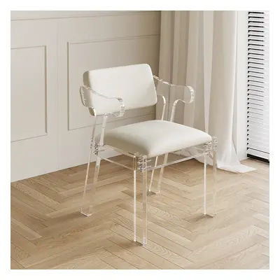 Modern Acrylic White Dining chair with Arms Upholstered PU Leather Dining Room Chair