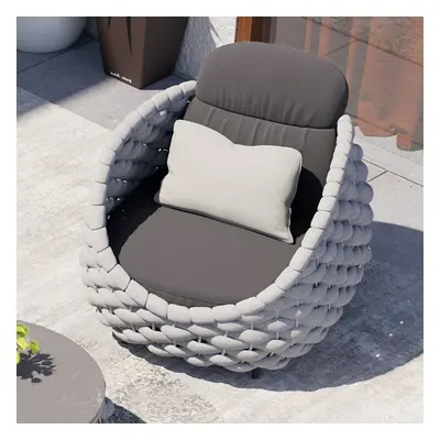 Woven Rope Outdoor Chair Waterproof Yard & Patio Armchair in Gray with Cushion