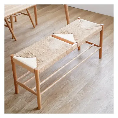 Japandi Natural Dining Room Bench Rattan Bench with Wood Legs