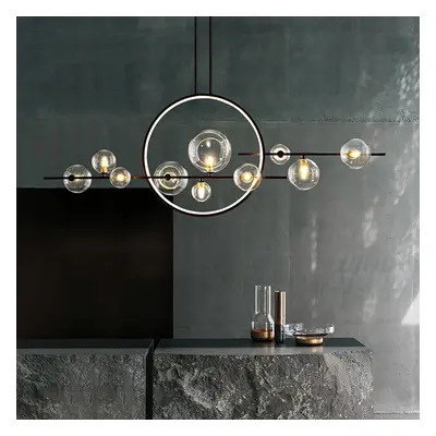 Modern Linear 10-Light Black Island Pendant Light for Kitchen & Dining Room