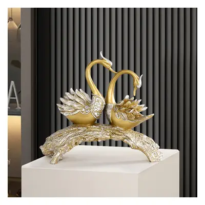 360mm Gold Modern Simulation Couple Swan Sculpture Art Ornament Home Table Statue Decor