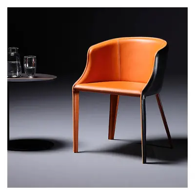 Modern Saddle Leather Dining Chair Upholstered with Metal Legs Black & Orange Dining Room Chairs