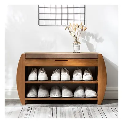 Shoe Storage Entryway Bench Wooden Shoe Rack in Brown