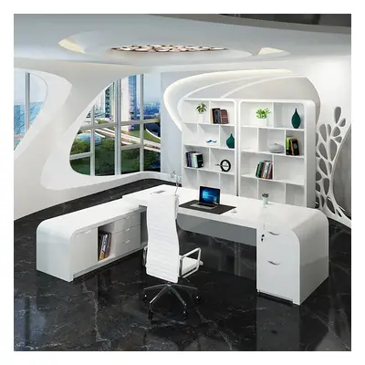 Chicent L-shaped Modern Executive Desk with Ample Storage Left Hand in White