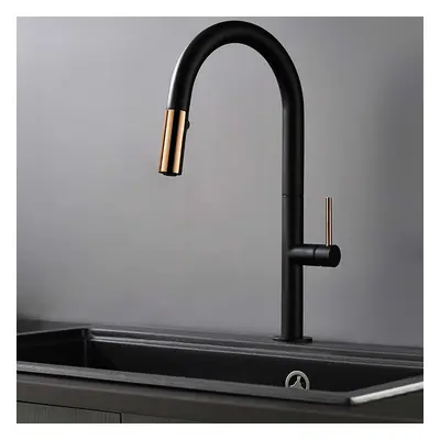 Simple Pull Down Kitchen Tap with Dual Function Single Lever Handle Black & Rose Gold