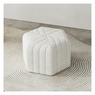 18.5" Wide White Boucle Pouf Ottoman Hexagonal Footrest Stool