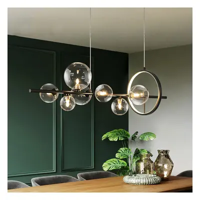 Modern Minimalist 7-Light Glass Globe Shade Kitchen Island Light in Black