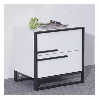 Modern White Nightstand with 2 Drawers Bedside Table with Storage Left Handle