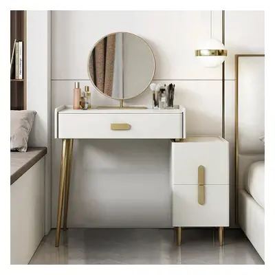 Inarrow Modern Off-white Makeup Vanity Table with Mirror & Side Table