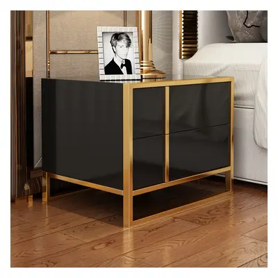 Rimh Black Lacquer Bedroom Nightstand Stainless Steel in Gold